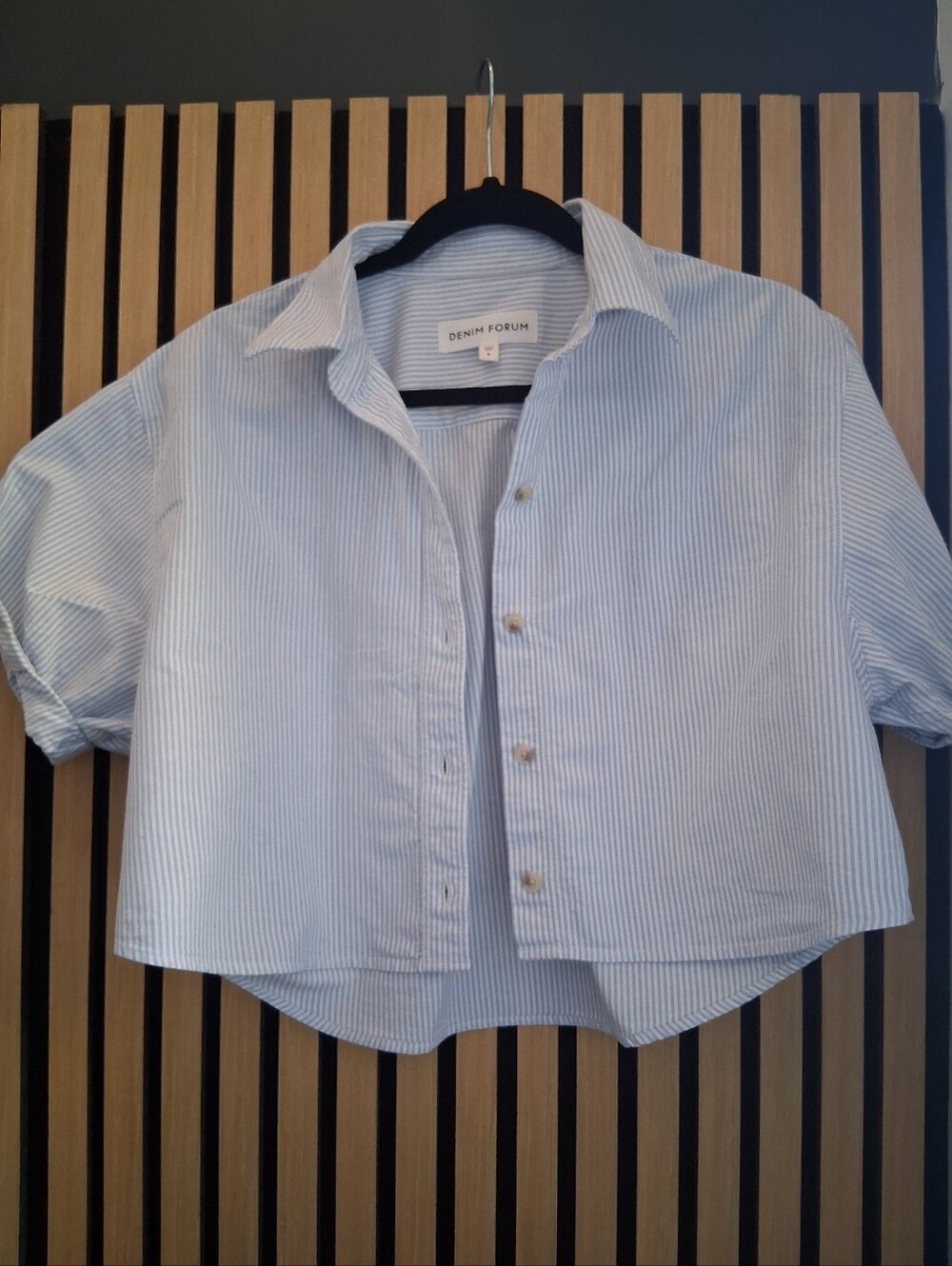 Denim Forum Light Blue & White Striped Crop Button-Down Shirt